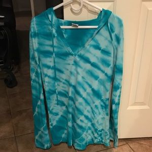 Aqua tie-dyed Balance Collection hooded shirt
